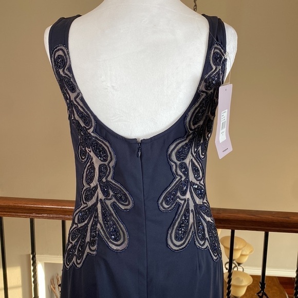 JS Collections Navy Blue Sleeveless Embroidered Holiday Party Gown Maxi Dress 4 - Picture 6 of 9